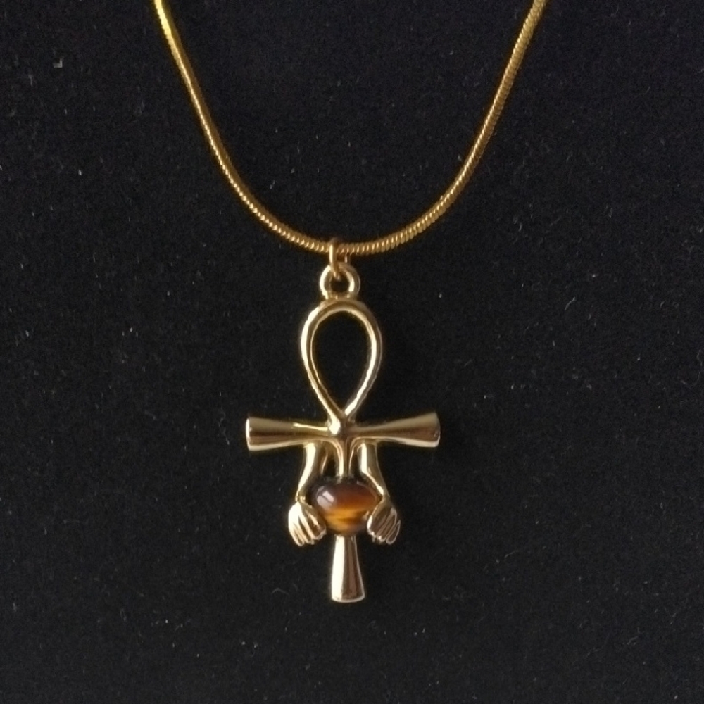 Ankh And Tigers Eye Pendant Necklace